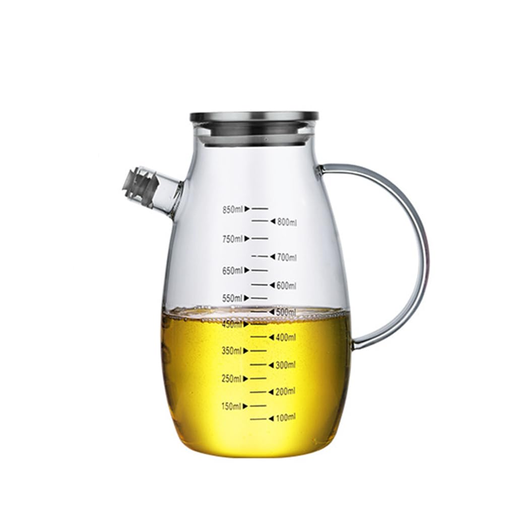 Botella dispensadora de aceite de vidrio, Dispensador de aceite y vinagre de vidrio con escala y boquilla antigoteo (350/550/850 ml)(850ML)