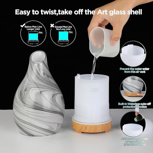 Essential Oil Diffuser, Art Glass Ultrasonic Aromatherapy Diffuser for Home 160ml with Intermittent Mist & LED 7 Colorful Changing Night Light for Bedroom-Ink Dyeing Time by inrorans - Image 6
