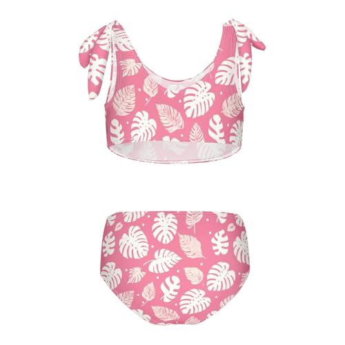 Wusikd White Monstera Girls Swimsuits Two Piece Leaves Pink Swimwear Bikini Set for for Girls Size 3T2
