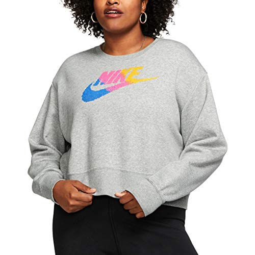 Nike Women's Plus Size Sportswear Fleece Crewneck Sweatshirt (2X, Dark Grey Heather)