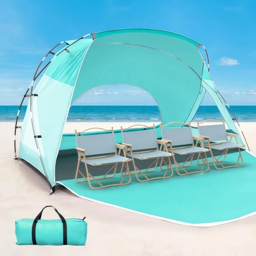 Beach Tent, Portable Sun Shelter for 2/3/4/6-8 Person with UPF 50+ UV Protection, Easy Setup Waterproof Beach Shade Canopy Cabana for Family Outdoor and Picnics, Fishing with Carrying Bag