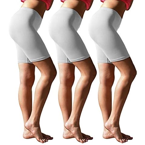 Sexy Basics Womens 3 Pack Buttery Soft Brushed Active Stretch Yoga Bike Short Boxer Briefs - white - S Cover