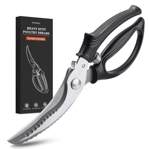 Poultry Shears, Kitchen Shears with Spring Loaded, Heavy Duty Poultry Scissors for Meat, Chicken,Turkey, Anti-Slip Handle,Safety Lock,Dishwasher Safe
