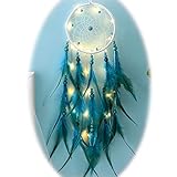 YRY Sweet Dreams Dream Catcher Teal, Handmade Cute LED Dream Catchers for Wall Window Bookshelf Hang