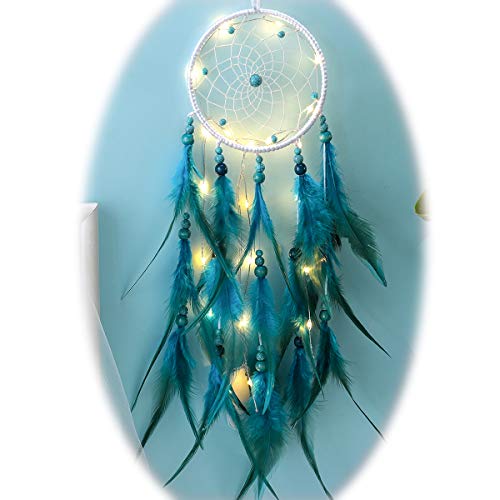 Yry Sweet Dreams Dream Catcher Teal, Handmade Cute Led Dream Catchers For Wall Window Bookshelf Hanging Decoration Blessing Gift With Tassel Ribbon Natural Feathers (Greenblue - Secret Garden) #TOP1