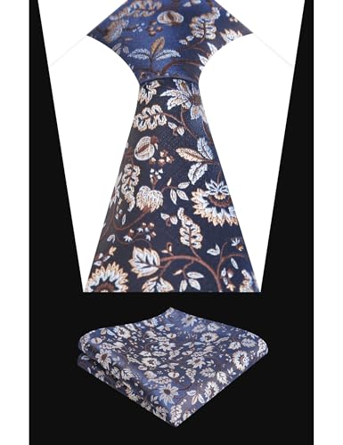 Image of Alizeal Mens 3.15inches Leaf Flower Pattern Tie Set | Floral Pattern Pocket Square Perfect for Fall Winter Business and Holiday Events