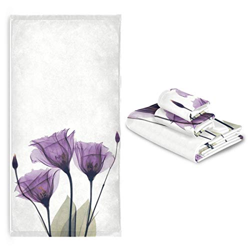 Alaza Purple Tulip Floral Bath Towel Set Luxury Decorative Set Of 3, 1 Bath Towel 1 Hand Towel 1 Washcloth Soft Multipurpose For For Bathroom Hotel Gym Yoga Spa #TOP6