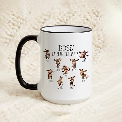 Personalized Boss' Pain in the Asses Ceramic Mug, Funny Donkey Name Cup, Custom Humorous Boss Gift, Coffee Cup for Bosses
