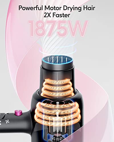 Wavytalk Diffuser Hair Dryer With Diffuser 1875W Blow Dryer Ionic Hair Dryer For Women With Constant Temperature, Hair Dryer With Ceramic Technology Fasting Drying Light And Quiet, Black #TOP2