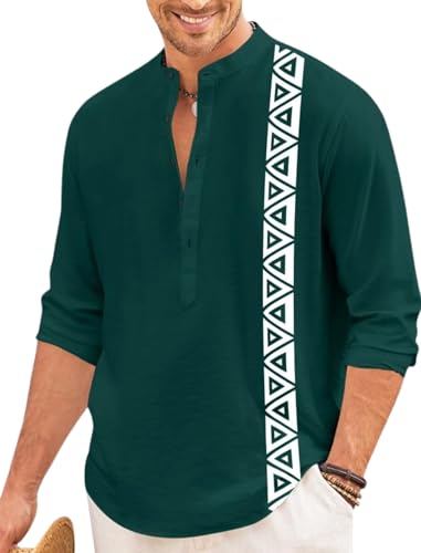 Image of FINIVO FASHION Men's Short Kurta with Printed Geometric Side Panel | Cotton Blend Full Sleeve Ethnic Topwear with Mandarin Collar | Stylish Indo-Fusion Kurta for Daily, Festive, or Casual Wear