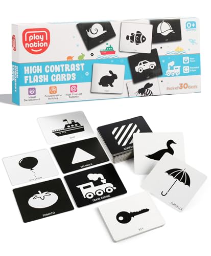 Image of Play Nation Premium High Contrast Flash Cards for New Born Baby,30 Black&White Flash Cards for 0-12 Month,Preschool Learning Activities for Infants,Visual Stimulation&Sensory Development,Birthday Gift