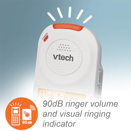 VTech SN5147 Amplified Corded/Cordless Senior Phone with Answering Machine, Call Blocking, 90dB Extra-Loud Visual Ringer, One-Touch Audio Assist on Handset up to 50dB, White