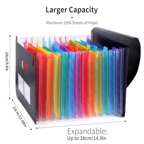 Diboniur Fächermappe A4 Dokumentenmappe mit 12 Fächer, Aktenordner Ordnungsmappe A4 Sortiermappe Bunte Dokumenten Organizer, Mappen Ordnersystem, Große Kapazität (Schwarz)
