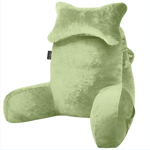 SLIGUY Almohada de lectura para sentarse en la cama, sofá para adultos, almohada de espalda con soporte para brazos y bolsillos, almohada de espalda para adultos, silla de cama para descansar, leer