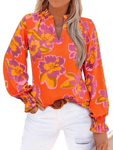 MASCOMODA Womens Boho Floral Long Sleeve Loose Chiffon Blouses