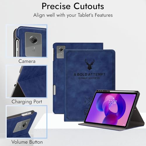 Image of Robustrion Cover for Lenovo Idea Tab Plus 12.1 inch Cover Case with [Pencil Holder], Deer Flip Cover Case for Lenovo Idea Tab Plus Tablet Cover [Auto Sleep Wake Support] - Blue