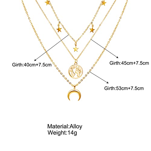 Glamorous Plated Triple Layered Moon Star Necklace