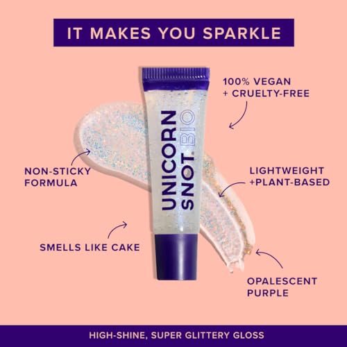 Image of UNICORN SNOT Lip Gloss, Long-Lasting Sparkly Lip Shine, Vegan & Cruelty Free, Non-Sticky Formula, Lip Gloss for Festivals and Rave Makeup, Clear (Cosmos)