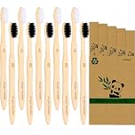 Bamboo Toothbrushes, 10 Pcs Eco Friendly Biodegradable Toothbrush with Soft Bristles 5 Black & 5 White