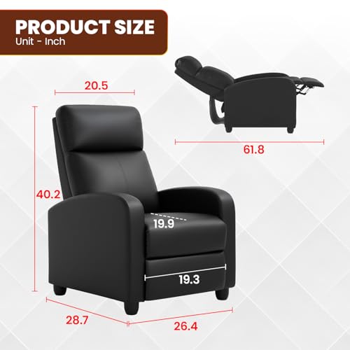 FDW Recliner Chair for Living Room Home Theater Seating Single Reclining Sofa Lounge with Padded Seat Backrest (Black)