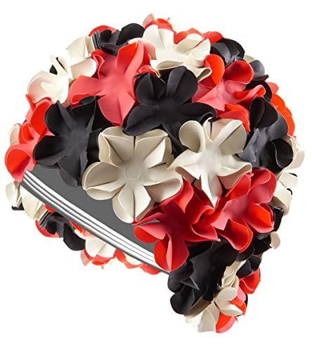 Sporti Flower Swim Cap (Black/White/Red)