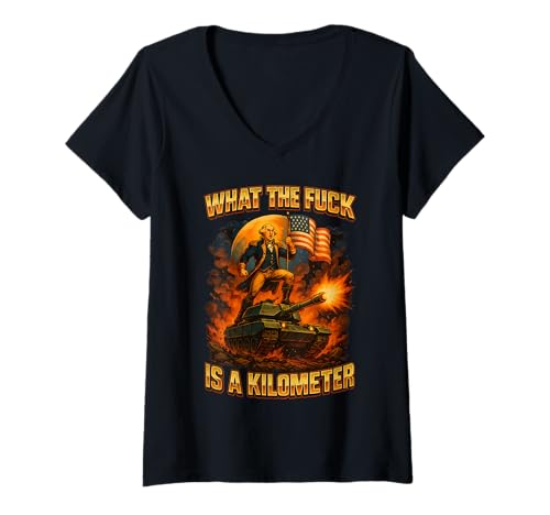 Mujer WTF es un kilómetro George Washington 4 de julio Camiseta Cuello V