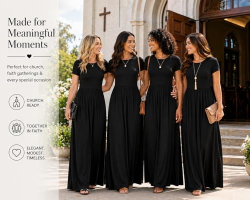 Image of AUOMITH Women's 2026 Summer Short Sleeve Empire High Waist Long Maxi Dress with Pockets