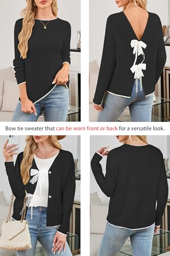 Cakulo Womens Bow Sweater Tie Front V Neck Cardigan Sweaters Lightweight Knit Fall Cardigans Crop Tops 20253