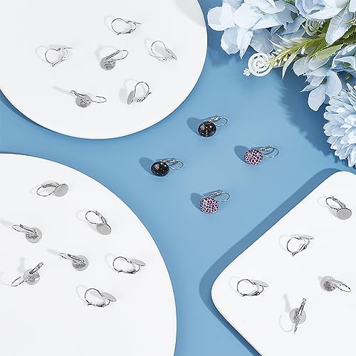 UNICRAFTALE 40Pcs Stainless Steel Leverback Earring Findings Flat Round Blank Earring Cabochons Earring Bezel Tray Hoop Earring Accessories for Leverback Earrings Dangle Jewelry Making - Image 2