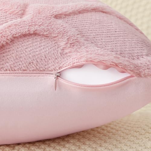 decorUhome Throw Pillow Covers 20x20 Inch Set of 2, Soft Plush Faux Fur Wool Light Pink Couch Pillow Covers, Decorative Neutral Pillow Cases for Bed Sofa Living Room Home Decor