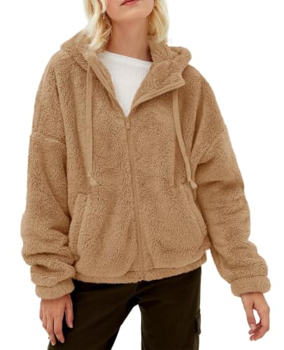 Tankaneo Womens Fuzzy Sherpa Fleece Jackets Zip Up Warm Sweatshirts Hoodies