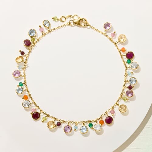 Ross-Simons 13.50 ct. t.w. Multi-Gemstone Drop Anklet in 18kt Gold Over Sterling. 9 inches4