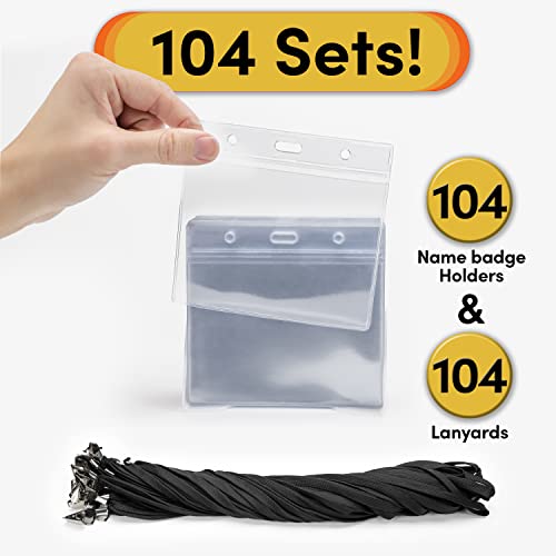 See-It! 104 & 52 Qty Sets Badge Holder With Lanyard Name Tag Holder And Lanyards 4X3 Size Quick Load No Zipper Name Badge Holders Lanyards With Id Holder Lanyards For Id Badges Clear Plastic (104) #TOP2