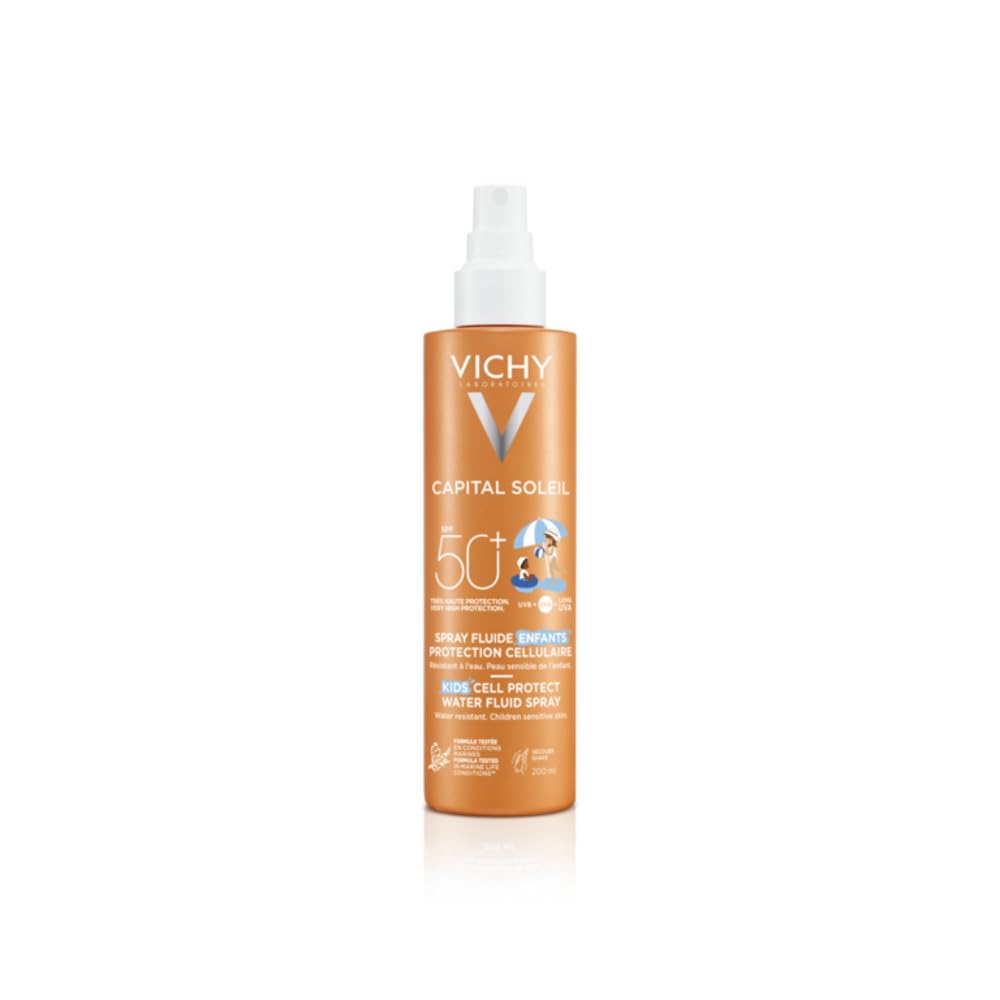 Vichy, Capital Soleil, Spray Fluide Enfants Protection Cellulaire, SPF50+, Haute Protection UV, Enrichi en Fractions de Probiotiques et Acide Hyaluronique, Peaux Sensibles, 200 ml