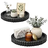 Decorative Tray for Coffee Table, Modern Minimalist Wooden Round Decor Tray for Kitchen, Living Room, Home Decor, Tv Stand, Bathroom Sink, Entryway, Black Color, Set of 2