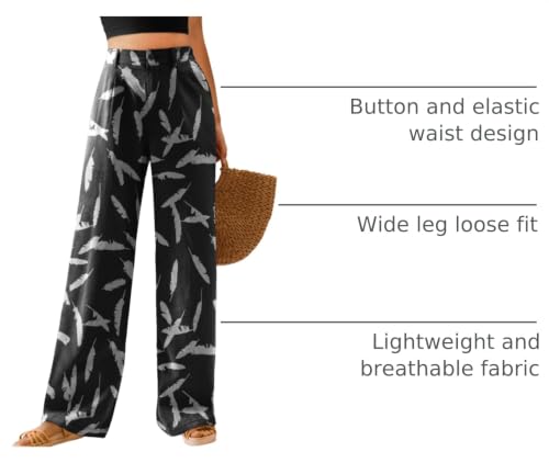 Image of Feiersi Womens Casual Wide Leg Pants High Waisted Button Down Straight Long Trousers Palazzo Pants