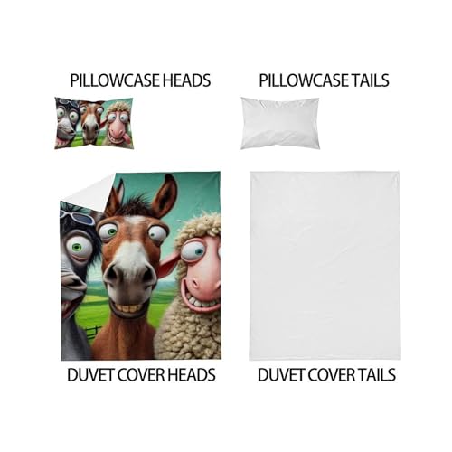 Housse de couette single 135x200cm microfibre imprimé animaux 3D - 5