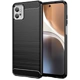FINON for MOTO G32 用 ケース カバー スマホケース カーボン デザイン 指紋防止 薄型 軽量 耐衝撃 簡易脱着 ソフトケース (ブラック)