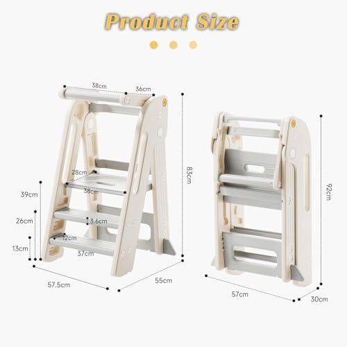 Foldable Montessori Learning Tower - Kitchen Step Stool for Toddlers, Adjustable Height Toddler Tower Helper & Child Safety Ladder