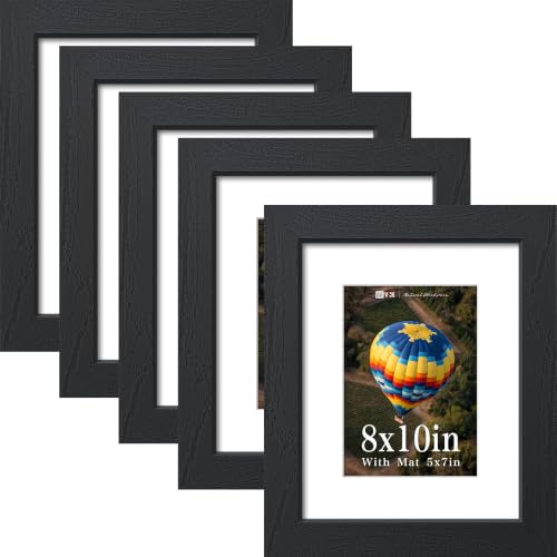Image of VCK 8x10 Picture Frame 5 Pack, Black Exclusive Wood, Real Glass, for Photo