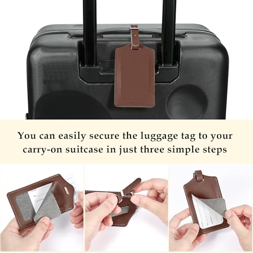 Image of Travelambo Luggage Tags for Suitcases PU Leather Travel Tags Bag Tags Privacy Protection Travel Essentials, Brown, One Size, Classic