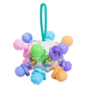 VINIFREDY Baby Grip Rattle Ball Baby Toys 0 12 Months Rotating Rattle Ball Grasping Activity Baby Development Toy Silicone Baby Sensory Toy for Babies (White Ball with Green Handle)