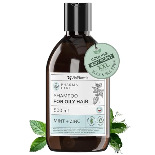 Vis Plantis Shampoo for Oily Hair with Zinc, Mint - 500 ml Vegan Shampoo for Greasy Hair, Scalp and Roots - Natural Sulphate SLS Free Shampoo - Itchy Scalp Shampoo, Reducing Oiliness, Sebum, Dandruff