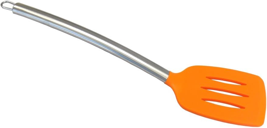 Kitchen Utensils Large Silicone Serving Mixing SLOTTED TURNER SPATULA with Heat Resistant Silicone and Stainless Steel Handle. ORANGE