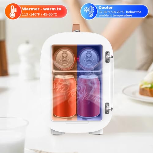 Hansburg Mini Fridge for Bedroom Mirror Skincare Cooler & Warmer Portable Small Refrigerator 4 Liter/6 can with 12v AC/DC/USB Option for Food, Drinks, Makeup, Dorm, Office and Car on Fridge.com