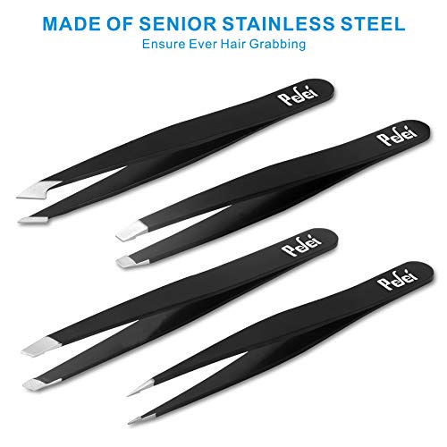 Pefei Tweezers Set - Professional Stainless Steel Tweezers For Eyebrows - Great Precision For Facial Hair, Splinter And Ingrown Hair Removal (Black) #TOP3