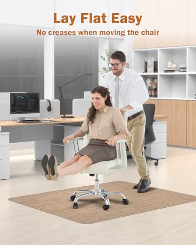 Image of Blvornl Office Chair Mat for Hardwood Floor, 40 inch*55 inch Desk Computer Chair Mat for Hard Wood, Large Anti-Slip Hard Floor Protector for Rolling Chair, PVC Desk Rug for Office Red Brown