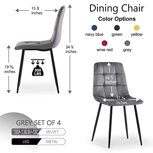Homedot Dining Chair Set Of 4,Modern Home Chair Upholstered Velvet Armless Chair,Elegant Velvet Kitchen Chair Plaid Tufted Pattern With Black Metal Legs For Vanity,Dining Room,Grey #TOP2