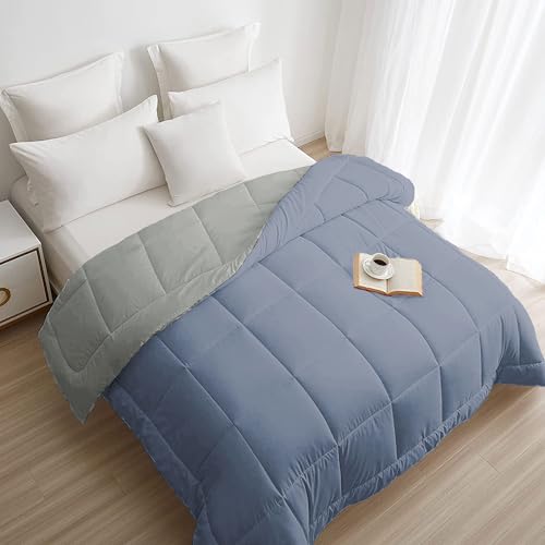 Image of HOME ELEGANCE Comfort Living Microfiber Reversible AC Comforter, 120 GSM, Soft & Cozy, Lightweight Quilt, All Season use, Machine Washable, Queen /Double - 90x100 inches - Blue Fog