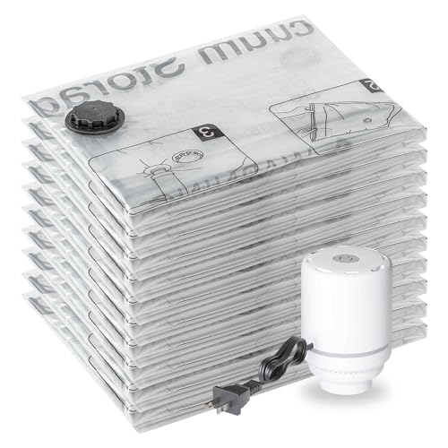 Vakuum-Aufbewahrungsbeutel, 10 Jumbo-Beutel mit elektrischer Pumpe, 10 Jumbo-Reisekleidung, platzsparende Kompressionsbeutel für Kleidung, Kissen, Bettdecken, Decken